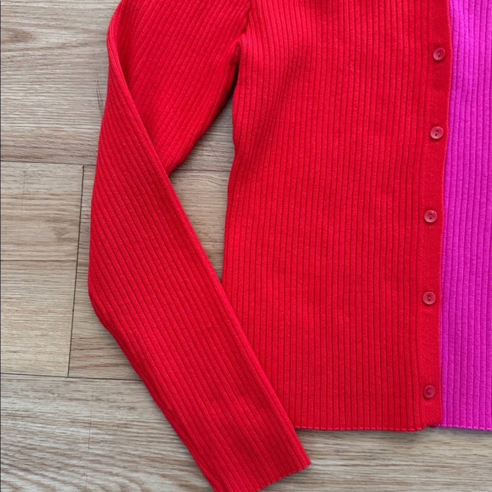 Strut & Bolt Button Up Color Block Ribbed Cardigan Large Pink Red Valentines - Picture 5 of 8